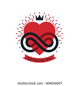 Timeless Love concept, vector symbol created with infinity loop sign and heart.