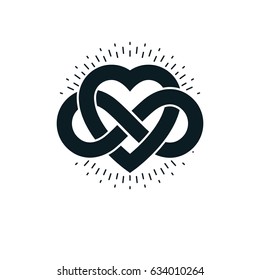 Timeless Love concept, vector symbol created with infinity loop sign and heart.