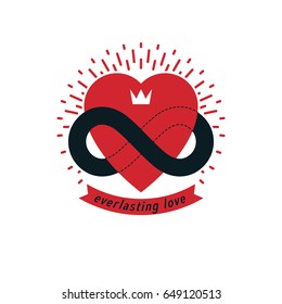 Timeless Love concept, vector symbol created with infinity loop sign and heart.
