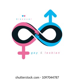 Timeless Loving Couple concept, vector symbol created with infinity sign and male Mars an female Venus signs. Relationship creative idea.
