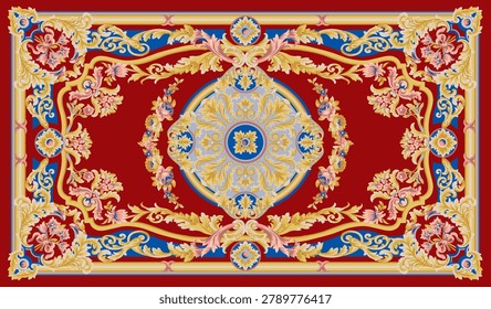 A timeless masterpiece of elegance: Ornate vintage pattern blending majestic royal red with intricate golden accents and classic European motifs.