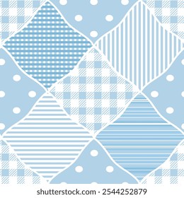 Zeitlose Baumschule, Geometrische Formen e Blau, Blau monochrom, weiß, Beige Farben, nahtloses Muster, druckt Hintergrund