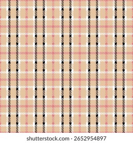 A timeless plaid design in tan. pink. black. and white. perfect for adding a touch of classic style to any project.