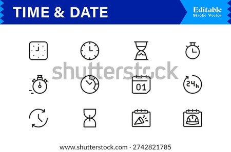 Timeless Time and Date Line Icon Set Professional, Editable, Pixel-Perfect Collection