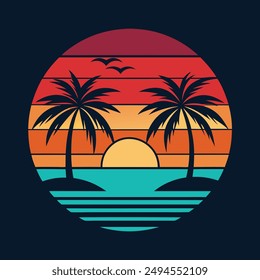 Vector de silueta atemporal de atardecer vintage para diseños de camisetas inspirados en la naturaleza