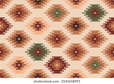 Atemporal Western Americana Aztec diamantes creme Vetor Padrão. Vintage rustic Southwestern geometrics outono cores padrão sem costura.