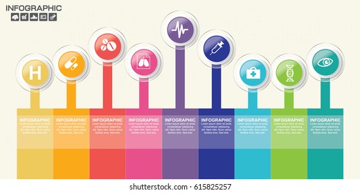 Timeliene Infographic design template 9 steps with place for your data. Vector illustration.