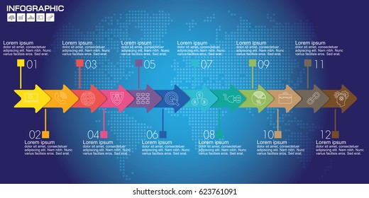 Timeliene Infographic design template 9 steps with place for your data. Vector illustration.