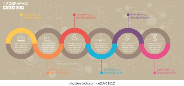 Timeliene Infographic design template 9 steps with place for your data. Vector illustration.