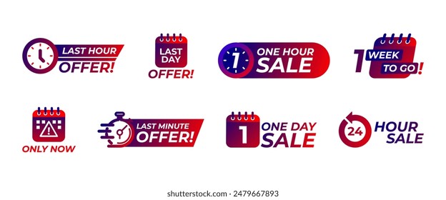 Time-limited promo icons and hot deal labels in vector format. Use these badges for ecommerce sales, discount events, and promotional banners. Eye-catching graphics for urgent, last-minute offers.