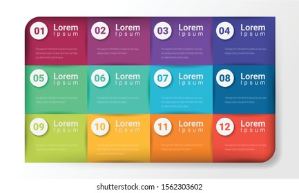 Timeline for 1 year, 12 months, infographics month planner design vector 12 steps and Presentation business can be used for Business concept with 12 options, steps or processes. 