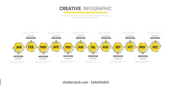 Zeitstrahl für 1 Jahr, 12 Monate, Infografik Monat Planer Design Vektorillustration 12 Schritte und Präsentation Business-Business kann für Business-Konzept mit 12 Optionen, Schritte oder Prozesse. 