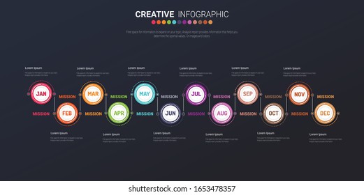 Plazo para 1 año, 12 meses. infografía de mes diseño vector 12 pasos y el negocio de presentación se puede utilizar para el concepto de negocio con 12 opciones, pasos o procesos. 