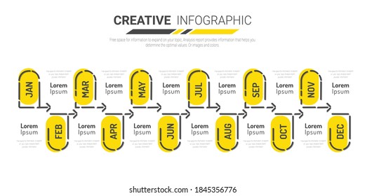 
Timeline for 1 year, 12 months, infographics month planner design vector 12 steps and Presentation business can be used for Business concept with 12 options, steps or processes. 