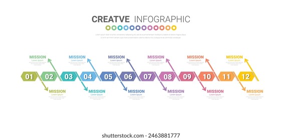 Cronograma para 1 año, 12 meses, infografía todo el mes planificador de diseño y presentación de negocios se puede utilizar para el flujo de trabajo, diagrama de proceso, diagrama de flujo, Vector EPS.