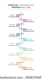 Línea de tiempo para 1 año, 12 meses, infografías todo el mes de diseño de planificador y presentación de negocios se puede utilizar para el flujo de trabajo, diagrama de proceso, diagrama de flujo. Vector EPS.