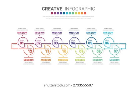 Cronología de 1 año, 12 meses, infografías todo el mes, diseño de planificador y presentación de negocios se puede utilizar para el flujo de trabajo, diagrama de proceso, diagrama de flujo. Vector EPS.