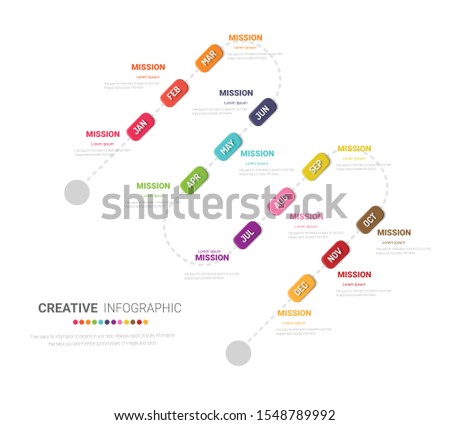 Timeline for 1 year, 12 months, infographics month planner design vector 12 steps and Presentation business can be used for Business concept with 12 options, steps or processes. 