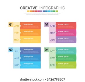 Timeline for 1 year, calendar, 12 months, Presentation business 4 quarter, Infographic Timeline can be used for workflow, process diagram, flow chart. EPS vector.