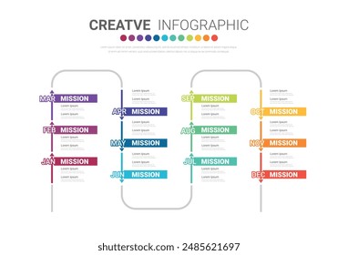 Timeline for 1 year, calendar, 12 months, Presentation business 4 quarter, Infographic Timeline can be used for workflow, process diagram, flow chart. EPS vector