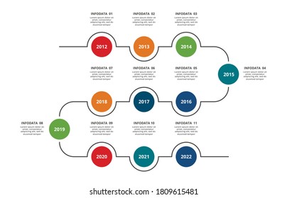 Timeline With 11 Elements, Infographic Template For Web, Business, Presentations, Vector Illustration