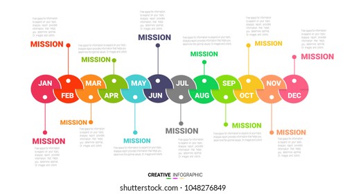 Timeline 12 months, 1 year, Timeline infographics design vector and Presentation business can be used for Business concept with 12 options, steps or processes.