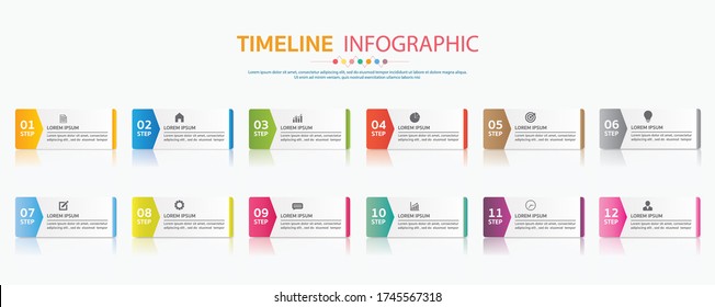 Timeline for 12 months or 1 year, Infographic square template for business.road map.