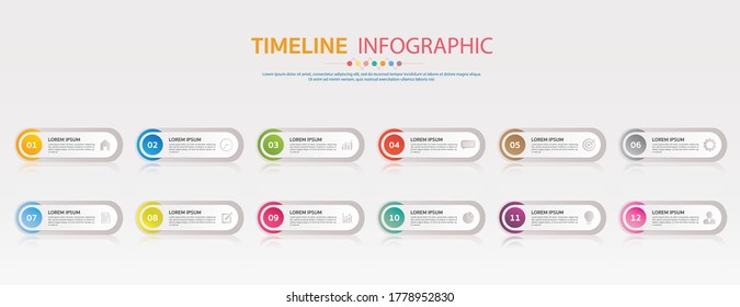 Timeline for 12 months or 1 year, Infographic chart template for business.road map.