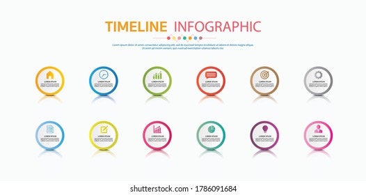 Línea de tiempo durante 12 meses o 1 año, plantilla de círculo infográfico para business.road map.
