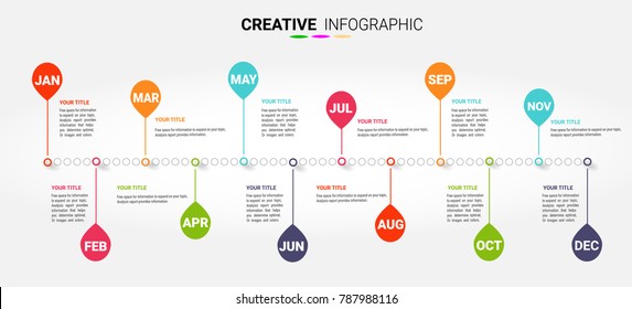Timeline for 12 months, 1 year, Timeline infographics design vector and Presentation business can be used for Business concept.
