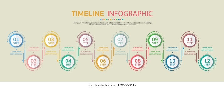 Timeline for 12 months, Infographic template for business.Timeline diagram calendar.
