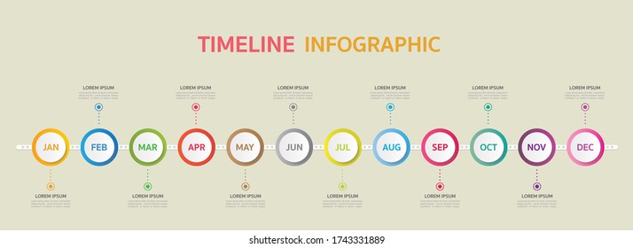 Timeline for 12 months, Infographic template for business.