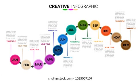 Timeline for 12 months. Timeline infographics design vector and Presentation business can be used for Business concept with 12 options, steps or processes.