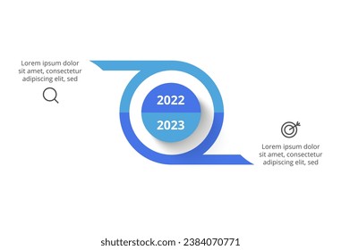 Línea de tiempo con 2 elementos, plantilla infográfica para web, negocios, presentaciones, ilustración vectorial