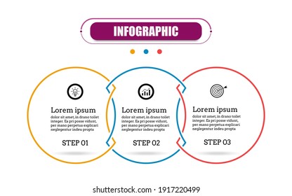 Timeline 3 point banner elements and numbers. Circle presentation business infographic template with three options. Business concept thin line flat infographic design for presentation with 3 steps.