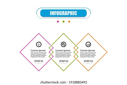 Timeline 3 point banner elements and numbers. Square presentation business infographic template with three options. Business concept thin line flat infographic design for presentation with 3 steps.