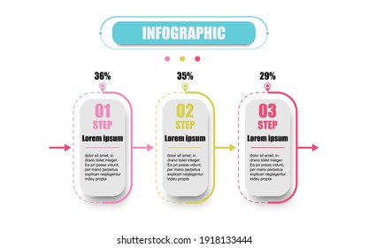 Timeline 3 points square shape banner elements and numbers.  Presentation business infographic template with three options. Business concept infographic thin line design for presentation with 3 steps.