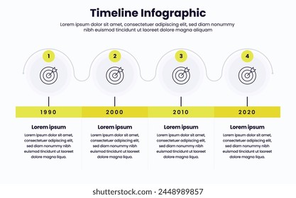 Timeline 4 step Infographic design. Timeline concept with 4 steps. Used for workflow layout, diagram, banner, webdesign, ppt, powerpoint presentation. Vector illustration