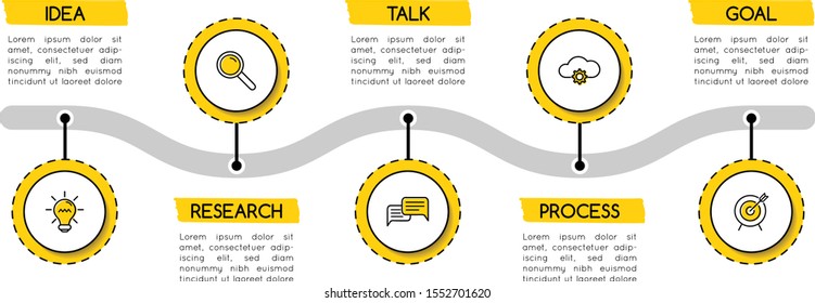 Timeline with 5 steps. Minimalist infograph. Vector