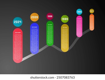 Timeline with 6 casts with place for text from 2024 - 1975 vector for web