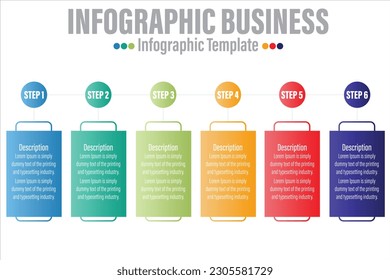 Línea de tiempo 6 pasos, seis elementos de tabla de forma de opción 6 con pasos, hoja de ruta, opciones, hito, procesos o flujo de trabajo.Visualización de datos empresariales.Plantilla de infografía de pasos creativos para el presente