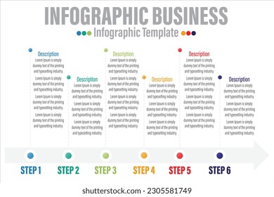 Timeline 6 Steps, six 6 option shape table chart elements with steps,road map,options,milestone,processes or workflow.Business data visualization.Creative step infographic template for present