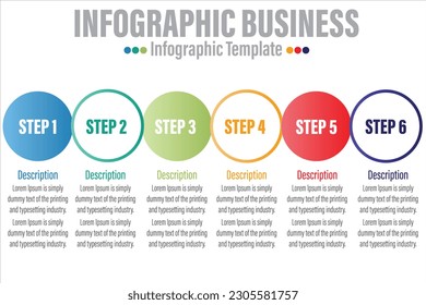Línea de tiempo 6 pasos, seis elementos de tabla de forma de opción 6 con pasos, hoja de ruta, opciones, hito, procesos o flujo de trabajo.Visualización de datos empresariales.Plantilla de infografía de pasos creativos para el presente