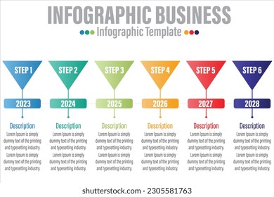 Línea de tiempo 6 pasos, seis elementos de tabla de forma de opción 6 con pasos, hoja de ruta, opciones, hito, procesos o flujo de trabajo.Visualización de datos empresariales.Plantilla de infografía de pasos creativos para el presente