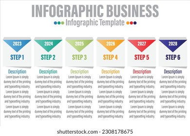 Timeline 6 Steps, six 6 option shape table chart elements with steps,road map,options,milestone,timeline,processes or workflow.Business data visualization.Creative step infographic template 