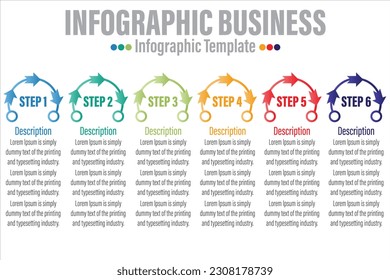 Línea de tiempo 6 pasos, seis elementos de tabla de forma de opción 6 con pasos, hoja de ruta, opciones, hito, línea de tiempo, procesos o flujo de trabajo.Visualización de datos empresariales.Plantilla infográfica de pasos creativos 