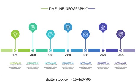 Timeline with 7 elements, infographic template for web, business, presentations, vector illustration.