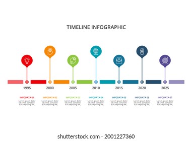 Timeline with 7 elements, infographic template for web, business, presentations, vector illustration