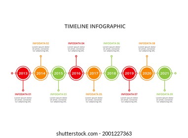 Timeline with 9 elements, infographic template for web, business, presentations, vector illustration