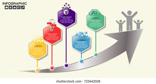 Timeline arrow Infographic circle design template 5 steps with place for your data. Vector illustration.